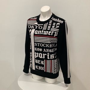 INC International Concepts London Paris Tokyo Black Sweatshirt Mesh Stripe S